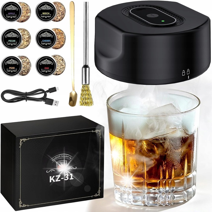 Set electric de afumare whisky cu 6 cutii de rumegus, ustensile gratar