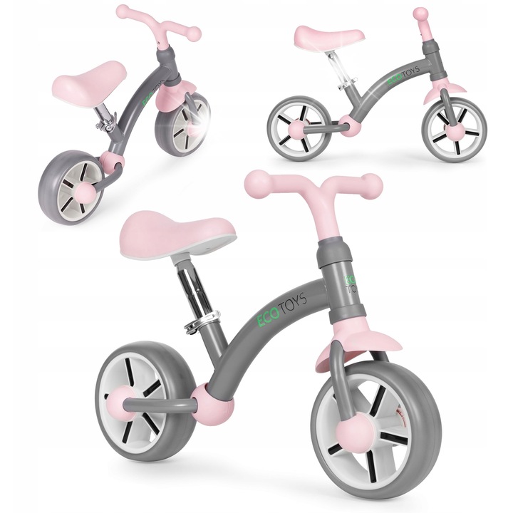 Колело за баланс за деца, регулируема седалка, цвят сив, размери 31x67x48см