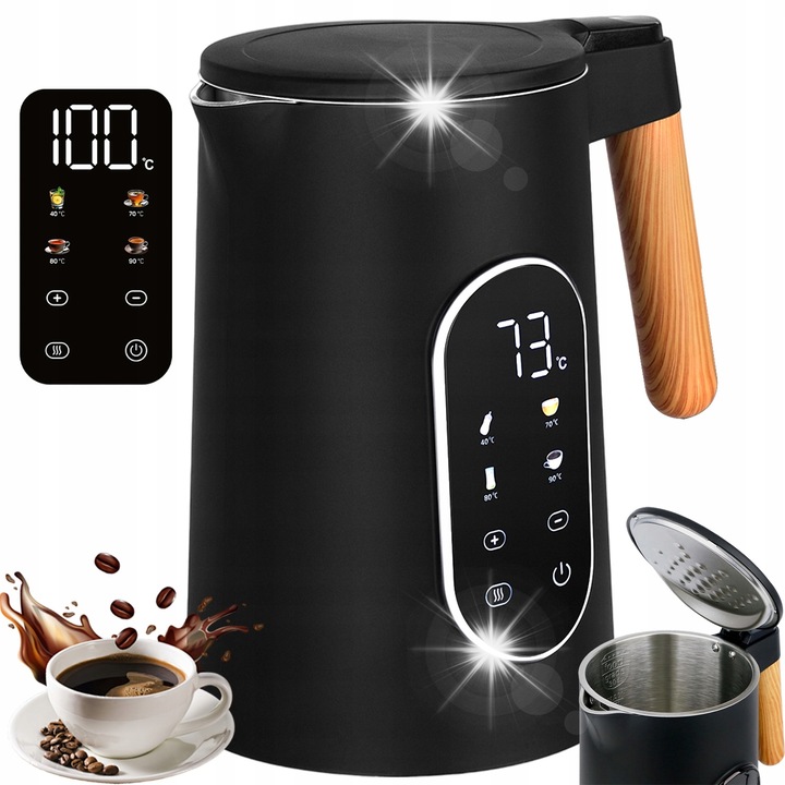 Fierbator electric fara fir 1.7L, 2200W, 4 temperaturi programate, negru