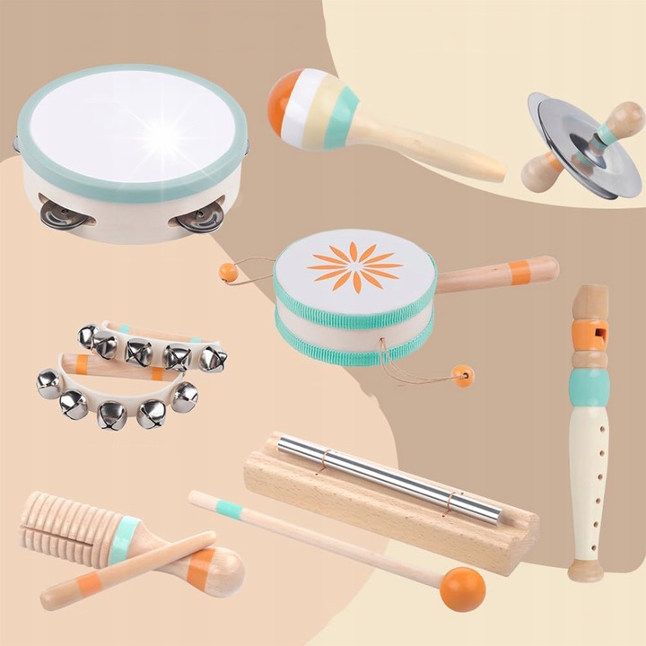 Set instrumente muzicale de jucarie, bebenki, graunte, multicolor