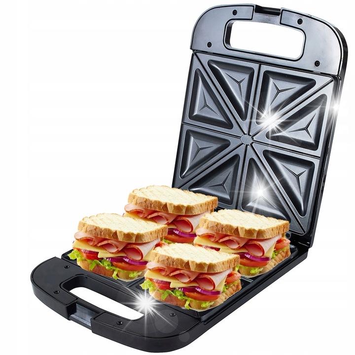 Aparat pentru sandvisuri, 2000 W, 4 canale, negru, 32x25x9,5 cm