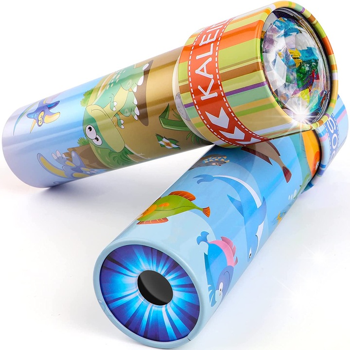 Caleidoscop pentru copii, 2 bucati, motive dinozauri si ocean, dimensiune 5x5mm