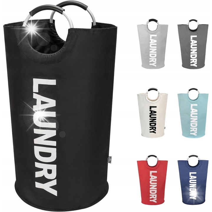 Cos pentru rufe, 90L, negru, material Oxford 600D, dimensiuni 38x38x79cm, constructie pliabila