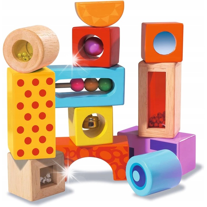 Цветни дървени кубчета, комплект 12 броя, образователни, безопасни за деца над 12 месеца, екологични
