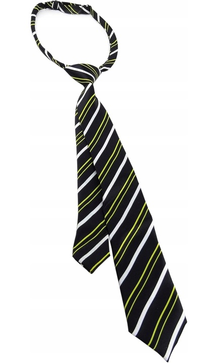 Cravata eleganta pentru copii, neagra cu dungi galbene si albe, 120x6cm