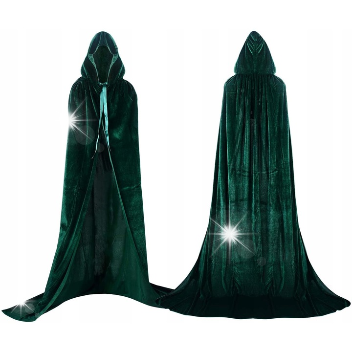 Pelerina unisex pentru Halloween, neagra, marime XL, material catifelat, cu gluga mare