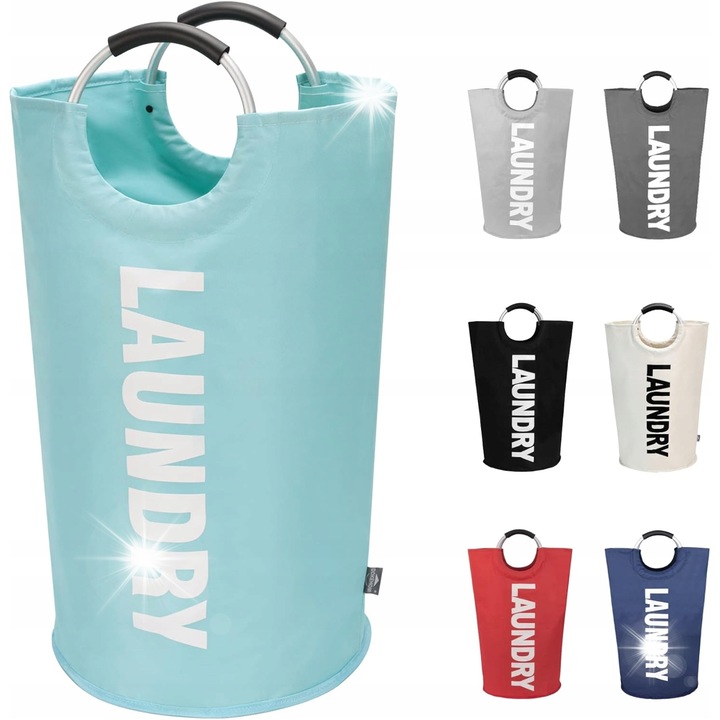 Cos de rufe pliabil 90L, turcoaz, material Oxford 600D, dimensiuni 38x38x79cm