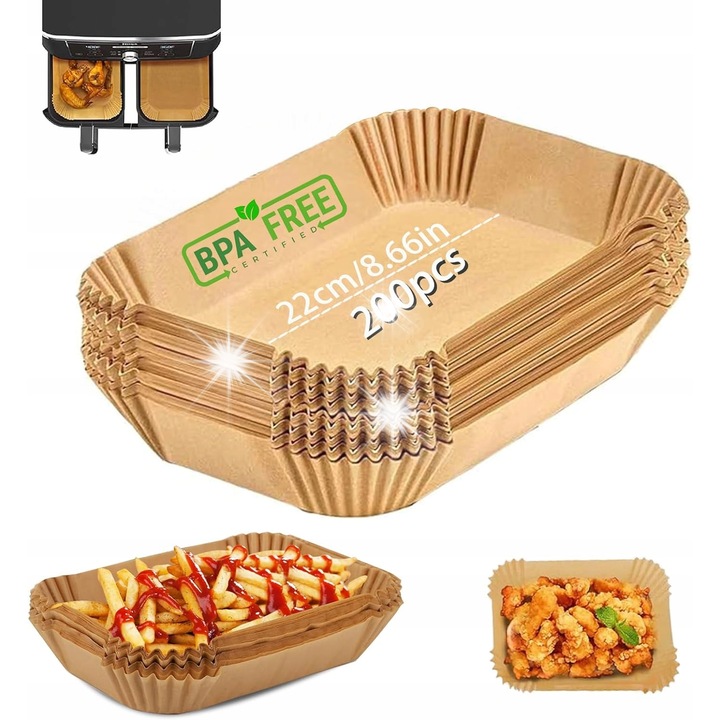 Set 200 bucati hartie de copt 22x14cm pentru friteuza cu aer, neaderenta