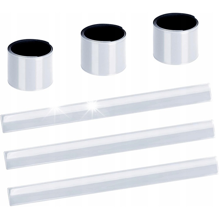 Set 6 bratari reflectorizante, alb-silver, pentru siguranta si vizibilitate, utilizare universala