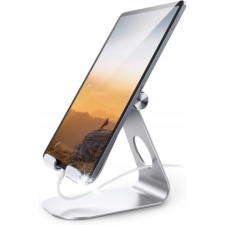 Suport tableta Lamicall, aluminiu, stabil si usor, compatibil 5-13 inch, argintiu