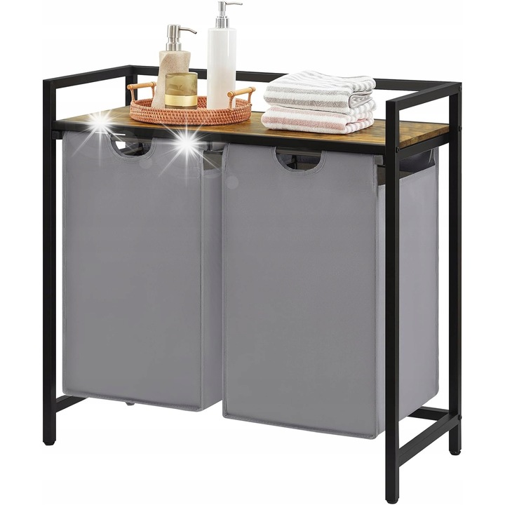 Cos pentru rufe cu 2 compartimente, 95L, cu raft, dimensiuni 76x33x72cm, multicolor