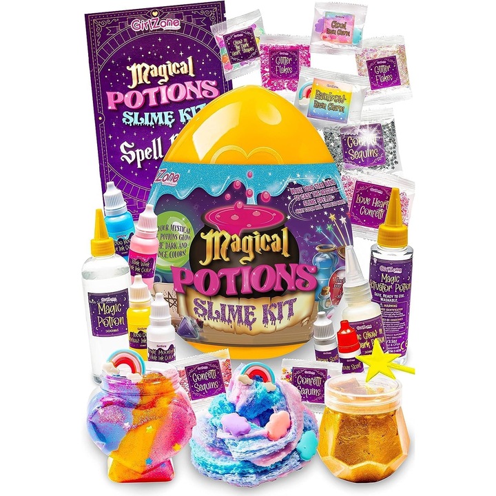 Set de slime magic, cu carte de instructiuni, bagheta, slime pufos, stralucitoor, multicolor, pentru fete 8-12 ani