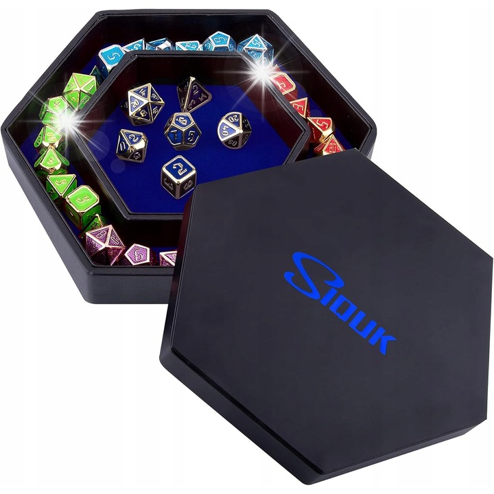 Taca pentru jocuri de societate, SIQUK, sasei octogonale, albastra, 20,5x17,8cm, cu capac