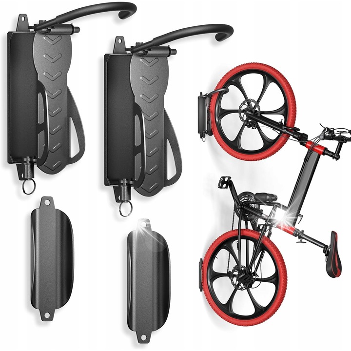 Suport depozitare bicicleta, set 2 bucati, metal, negru, capacitate 30kg