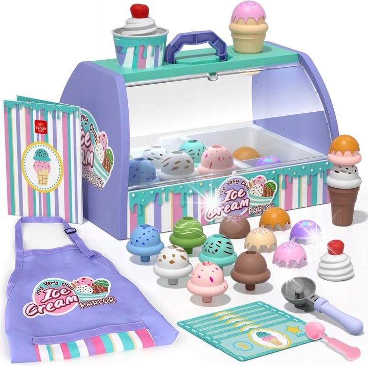 Set de joaca pentru copii, ladita de inghetata, 2 gofre, 8 arome, 6 arome de inghetata, 3-7 ani, multicolor