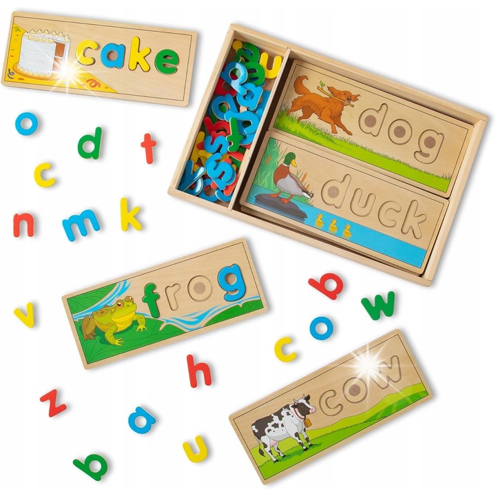 Oktató fajáték, színes betűk, 70+ betű, 10 kétoldalas tábla, 4 éves kortól