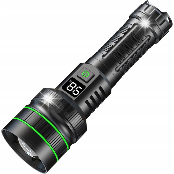 Lanterna LED 30000 Lumen, 6 moduri de iluminare, neagra, rezistenta la apa IPX67