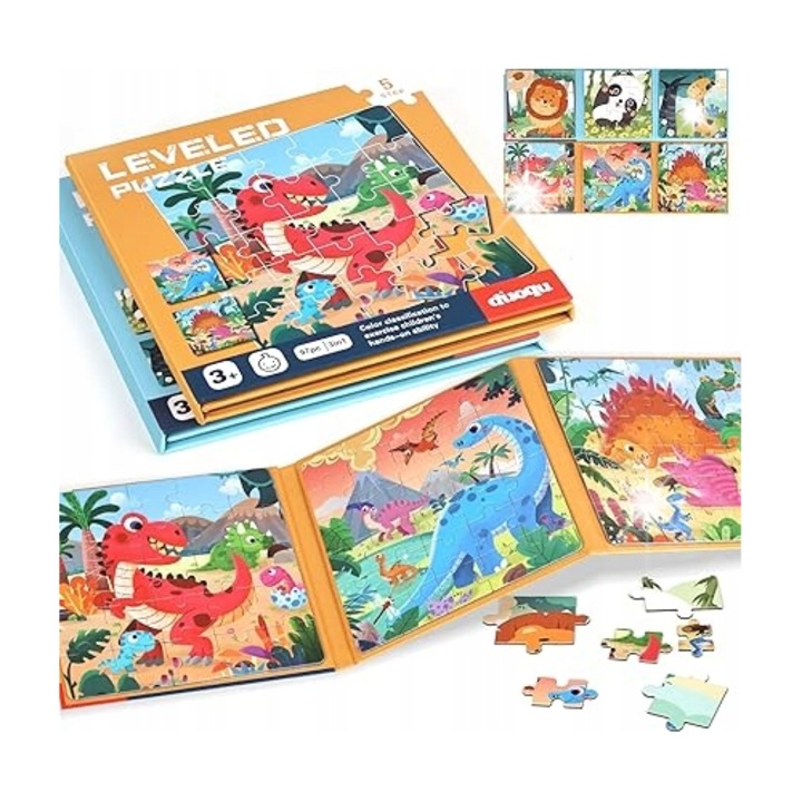 Puzzle magnetice pentru copii, set 2 pachete, animale, 9-42 piese, multicolor