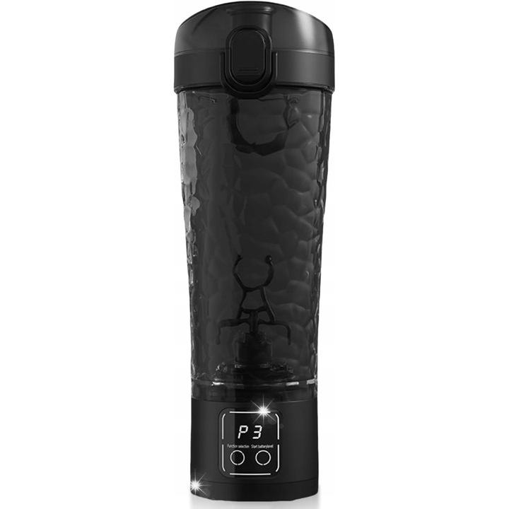 Shaker electric pentru proteine, 700ml, 3 moduri de amestecare, negru