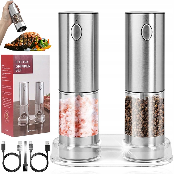 Комплект от 2 електрически мелачки за подправки, 100 мл, инокс, 53x187 мм