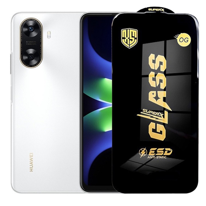 Стъклен протектор за Huawei Enjoy 70z, Flippy, Антистатично ESD закалено стъкло, Super-X Privacy OG, с черни ръбове, устойчив на надраскване, 0.35 мм, прозрачен