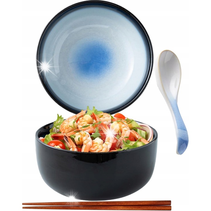 Set boluri ramen ceramice, 1200ml, albastru, 17x13cm
