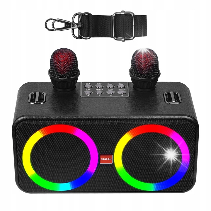 Set microfoane karaoke wireless Bluetooth cu efecte luminoase, 2 microfoane