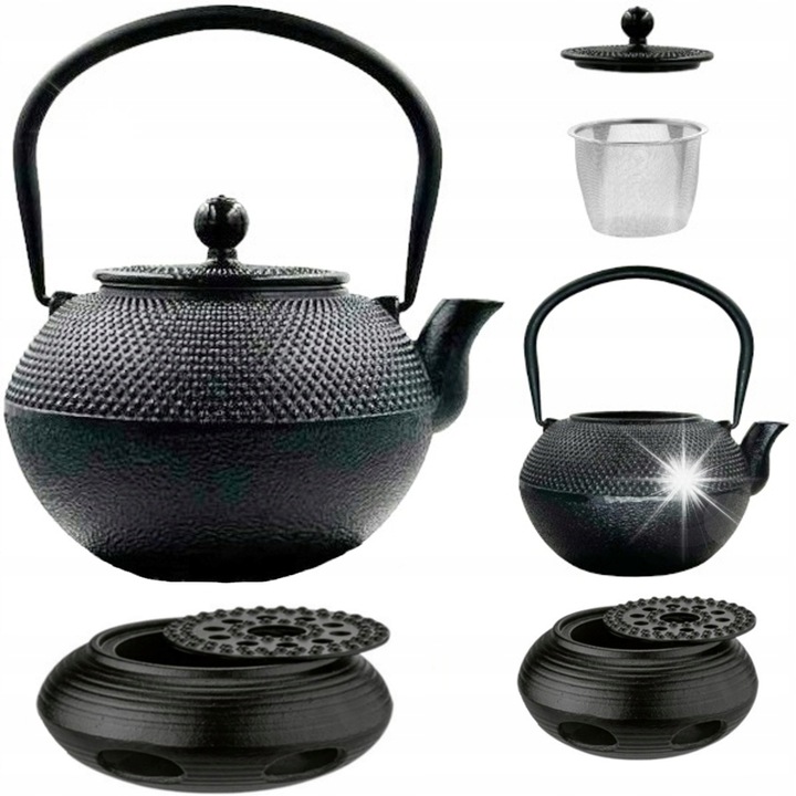 Ceainic din fonta cu suport, 800ml, negru, 5 piese