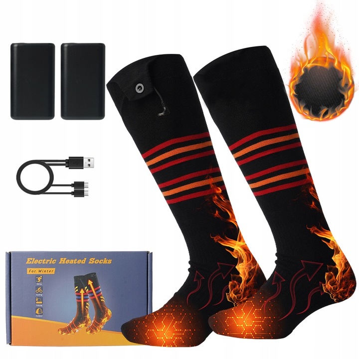 Електрически отопляеми чорапи, 5000mAh, черен