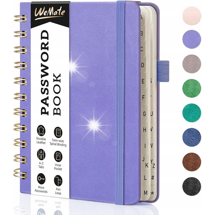 Caiet notite A6, violet, 168 pagini, 468 parole, design clasic, piele vegana