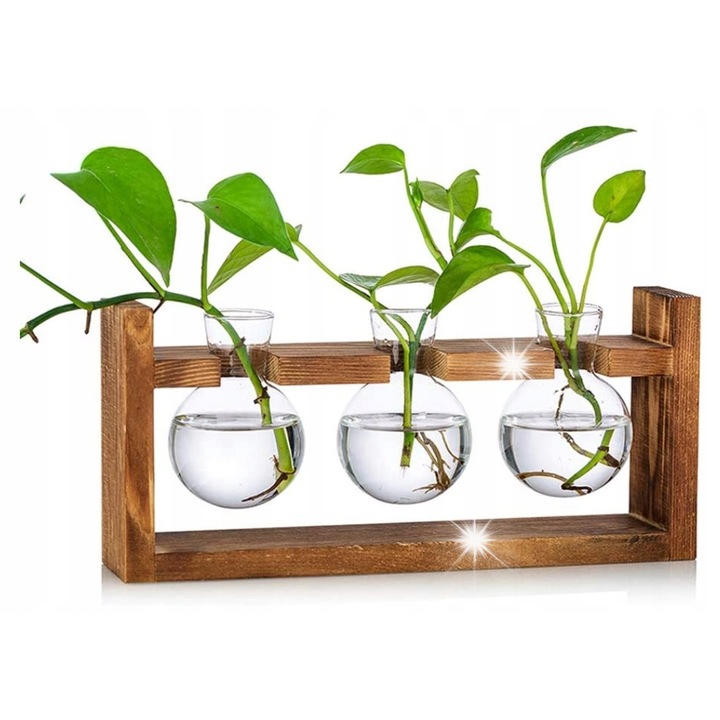 Set suport pentru plante cu 3 vaze din sticla, 24Bottles, material natural, elegant