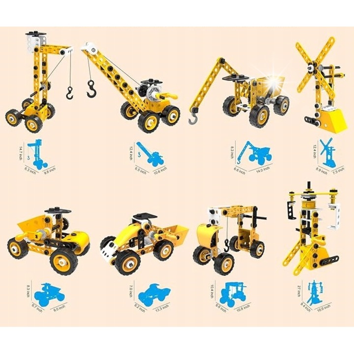 Set de constructie 1001, 10 in 1, 108 piese, vehicule, multicolor, dimensiuni 25x16,5x31cm