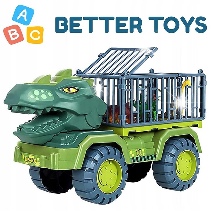Transportator dinozauri T-Rex, set cu figurine, ABC Better Toys, multicolor, 30x15x10cm