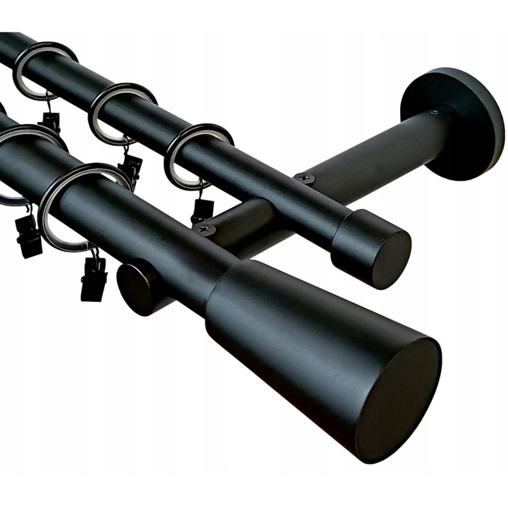 Fekete dupla fém karnisrúd 280 cm, 25+19 mm átmérő, Imperia Deco
