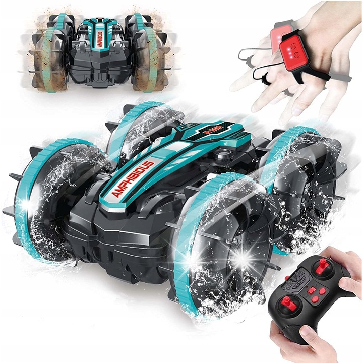 Masinar cu telecomanda ACR Amfibie 4x4, 2 moduri de control, albastra, 8x15,5x15,5cm
