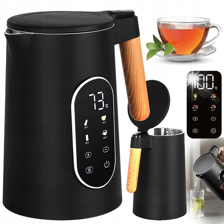 Fierbator electric fara fir, 1,7L, 2200W, reglare temperatura 40-100°C, negru