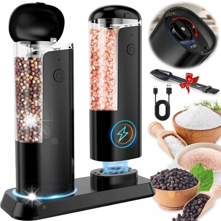 Set rasnite electrice pentru piper si sare, 2 bucati, USB