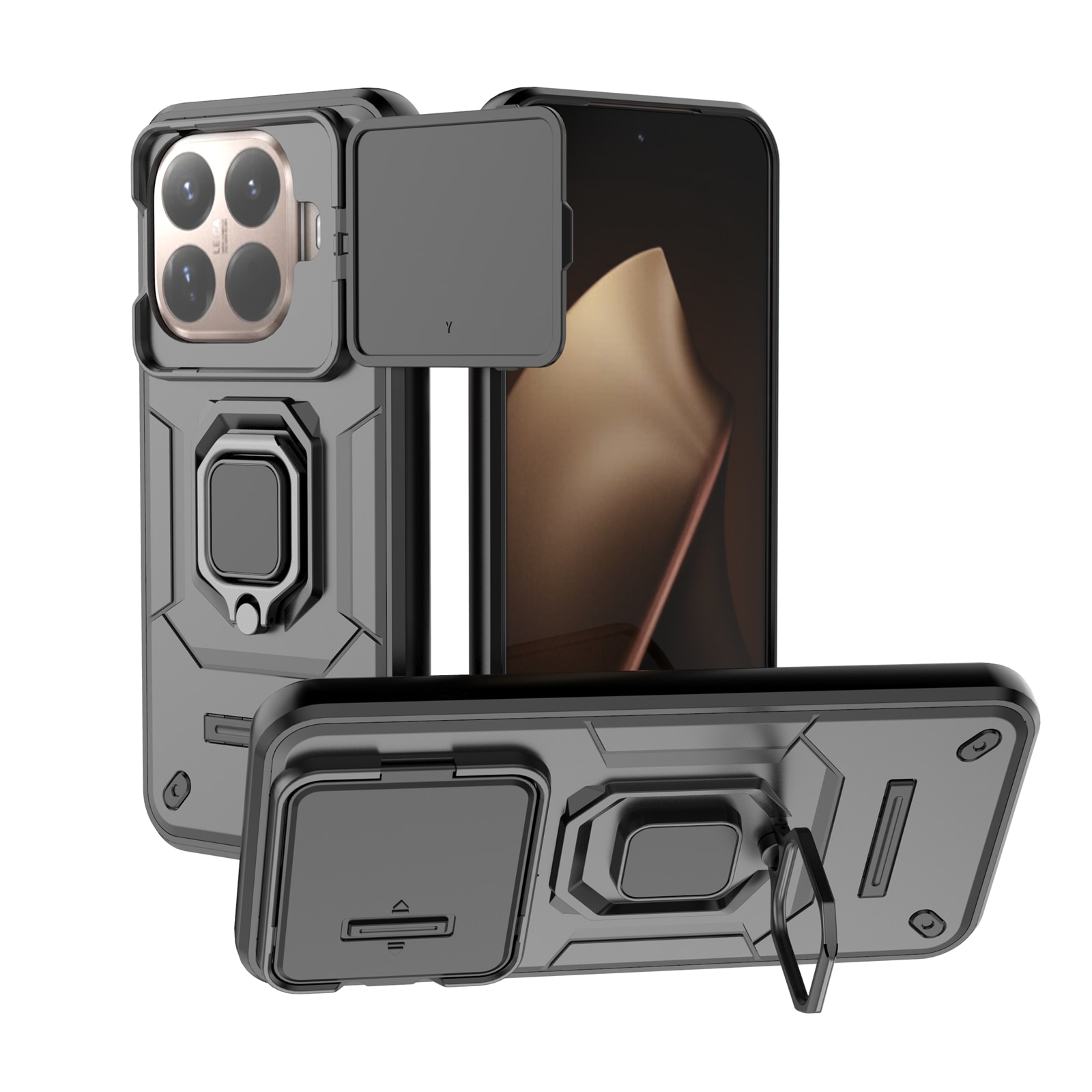 Husa telefon mobil pentru Xiaomi 15T Pro, TPU, suport pivotant 360°, negru