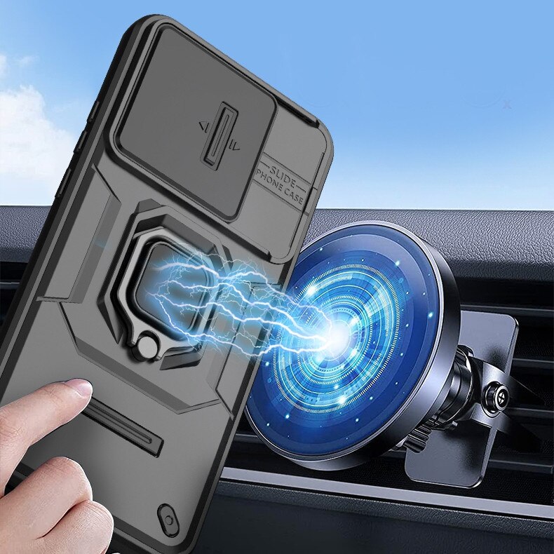 Husa telefon mobil pentru Xiaomi 15T Pro, TPU, suport pivotant 360°, negru