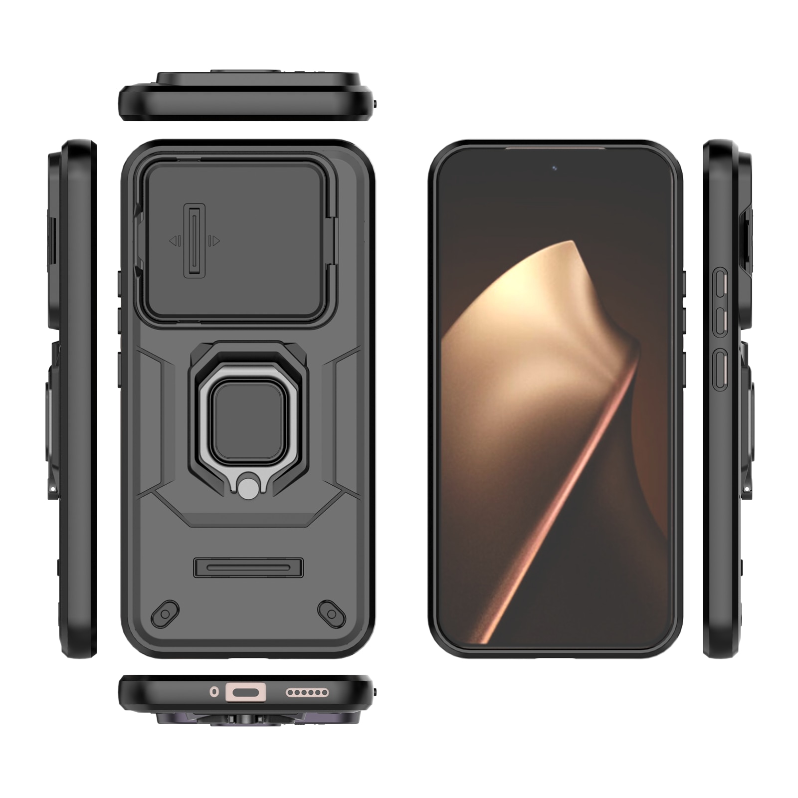 Husa telefon mobil pentru Xiaomi 15T Pro, TPU, suport pivotant 360°, negru