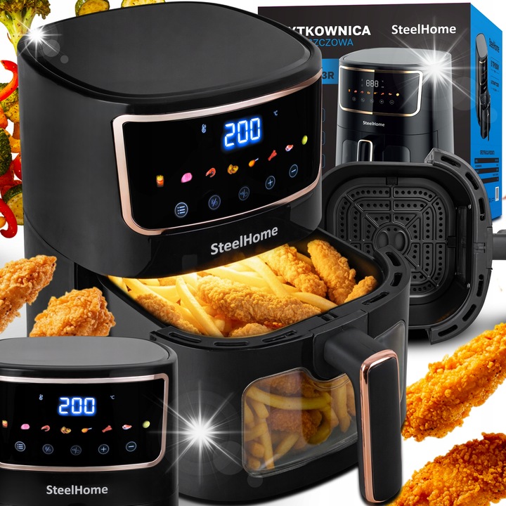 Steelhome NDY-513R olaj nélküli fritőz, 1900W, 4,7L, fekete, 8 automata program