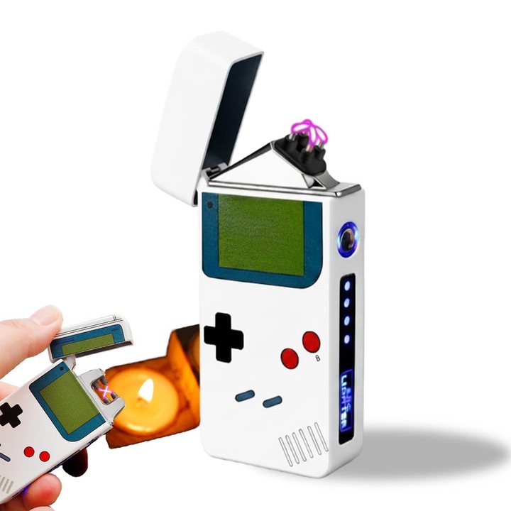 Bricheta electrica, Bedee®, Rezistent la vant, siguranta, afisaj LED, oprire automata in 10 secunde, poate fi folosit ca bricheta de camping, 220mAh, Argintiu/Negru