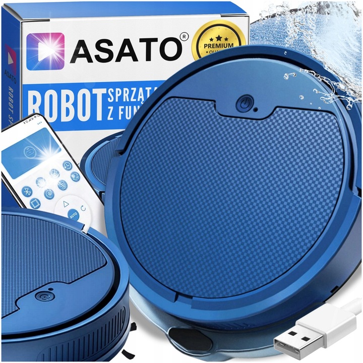 Robot de curatare, ASATO, aspirator si mop, autonomie 90 minute, compact, albastru