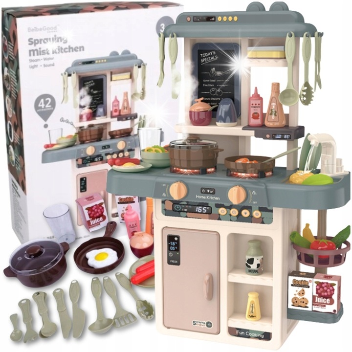 Bucatarie interactiva pentru copii, Asato, set cu accesorii si oale, efect de abur, multicolor