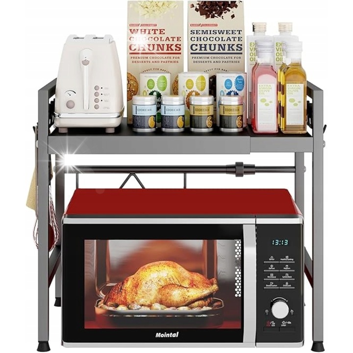 Suport reglabil pentru microunde, 2 niveluri, gri, dimensiuni reglabile, capacitate 100 kg