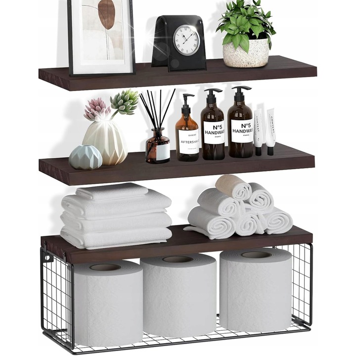 Fapolc, rusztikus design, falra szerelhető, 15x40x14cm, natúr