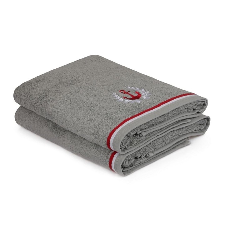 Комплект 2 кърпи 70x140 см, 100% памук, Hobby Home, Maritim Gri