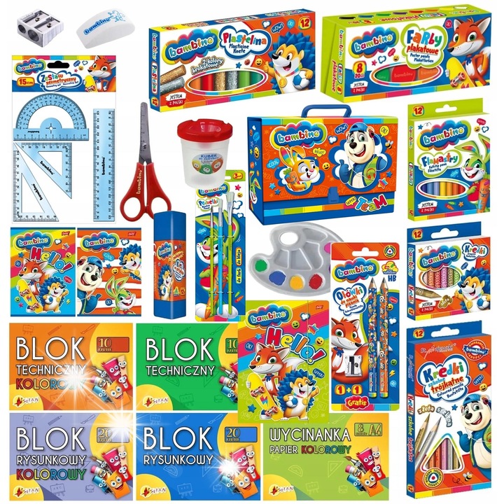 Set XXL de rechizite scolare, BAMBINO, 15 articole, multicolor, pentru clasele 0-3