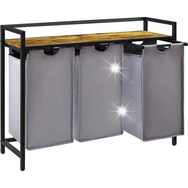 Kos de rufe cu 3 compartimente, 120L, cu raft, dimensiuni 95x35x72cm, multicolor