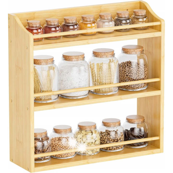 Raft pentru condimente din bambus, 3 niveluri, natural, 12,6x40,2x40cm